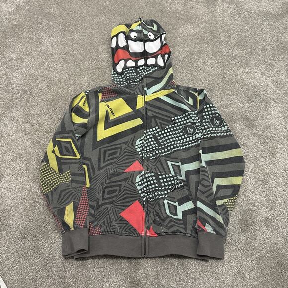 Volcom Sweatshirt Youth Large Full Zip Face Mask AOP Skater Vintage - Picture 1 of 6